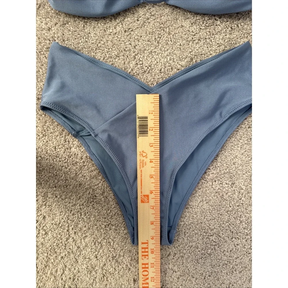 Blue Sheen Bikini H&M High Waisted Cheeky Bottoms Size M Top Size S